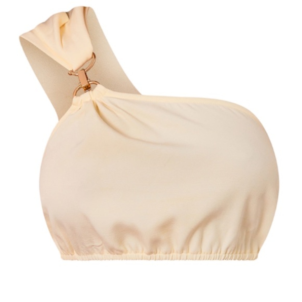 Cream Woven Chain Detail One Shoulder Crop Top